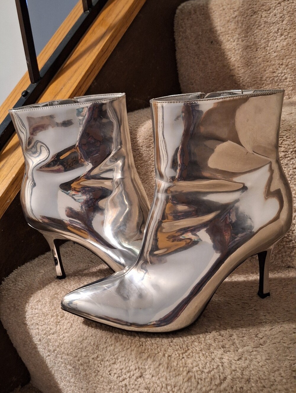 Women's Silver Metallic Pointed-Toe Ankle Boots - Picture 2 of 4